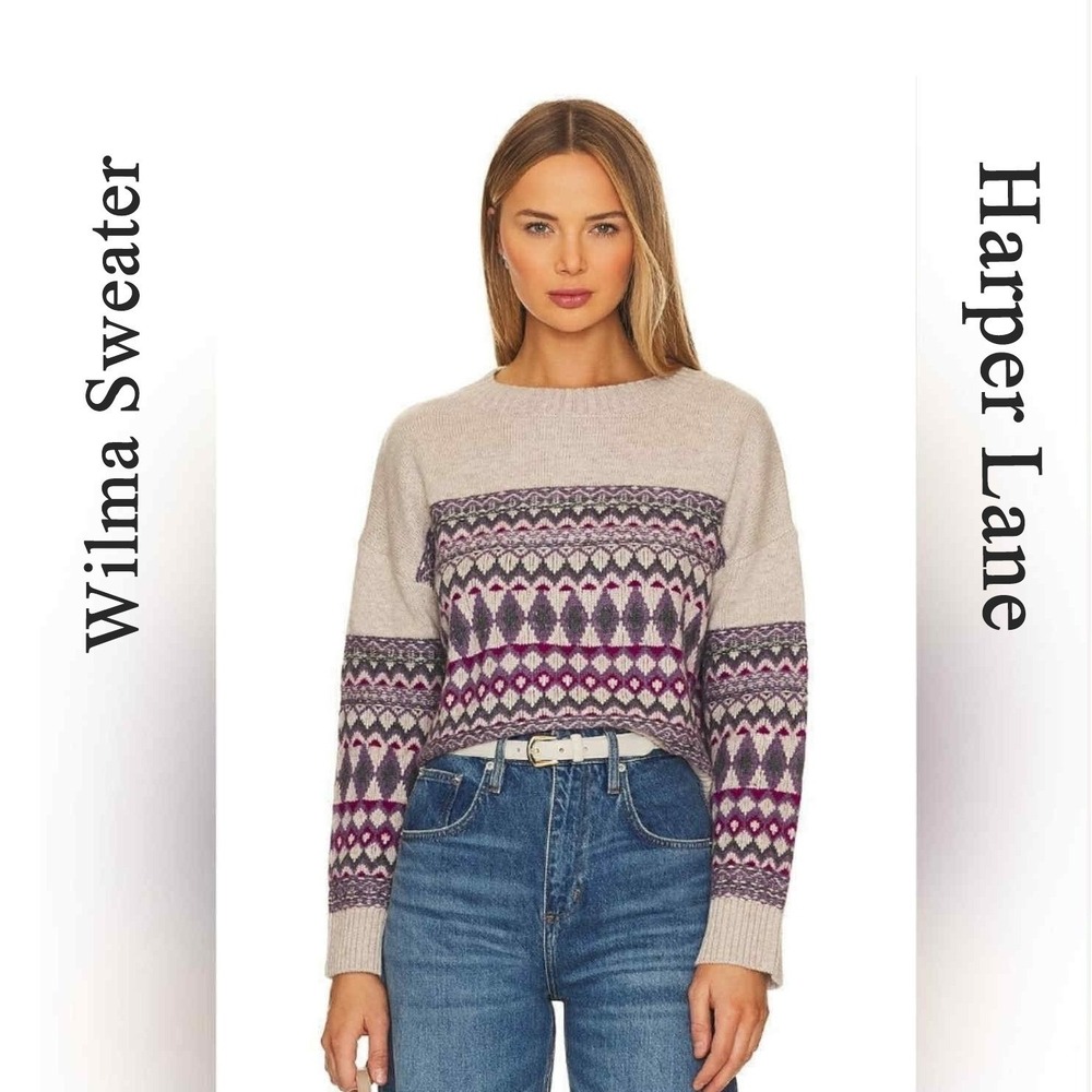 NWOT Wilma Harper‎ Lane Wilma Charcoal Combo Wool Cashmere Blend Sweater Large